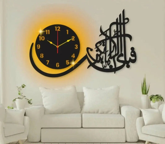 Fabiayi Ala irabikoma tuqazeeban wall clock with light islamic clock Decoration Waly 