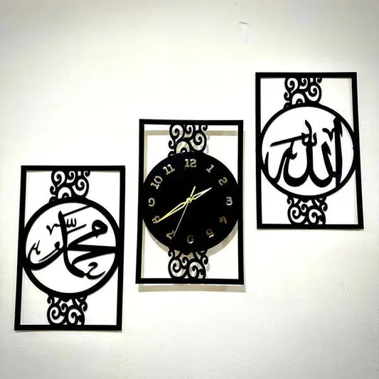 Islamic Allah Muhammad(SAW) Calligraphy Clock with light islamic clock Decoration Waly 